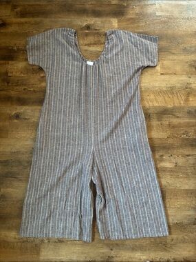 Sarah Sue Striped Wide-Leg Jumpsuit Romper, Cotton & Hemp Blend.